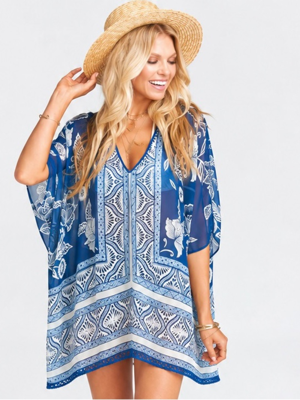 SMYM Show Me Your MuMu Sheer Shook Tunic in Bonfire Blue Small